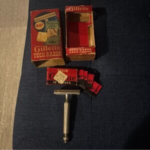 Vintage 50’s Gillette Tech Ball End Razor In Box With Razors In Box Set
